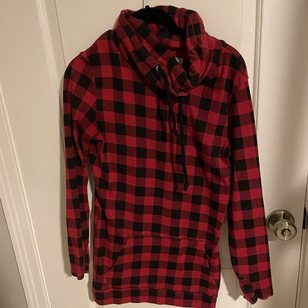 Laurie Belles Lily and Lottie Cowl Sweatshirt Red Buffalo Plaid